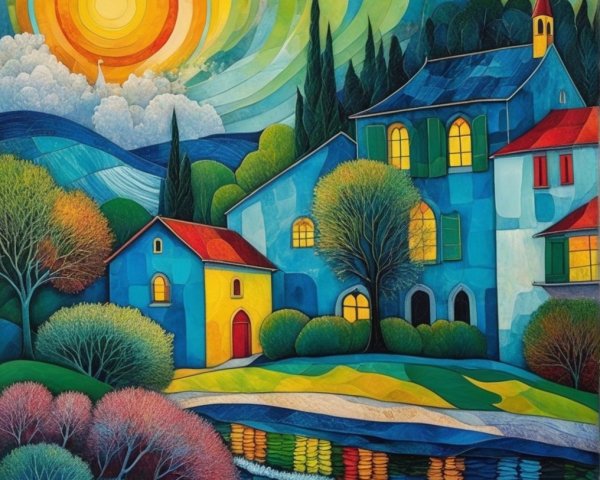 Vibrant Landscape with Colorful Houses and Nature