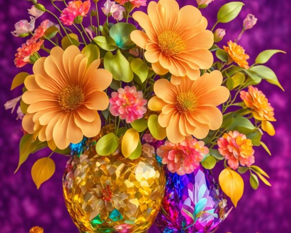 Vibrant Floral Arrangement with Colorful Vases