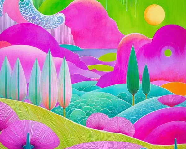 Vibrant Fantasy Landscape with Colorful Elements