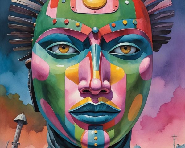 Vibrant Abstract Face with Bold Colors and Patterns