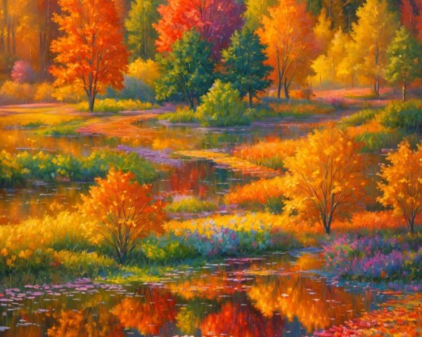 Tranquil Pond Surrounded by Autumn Foliage