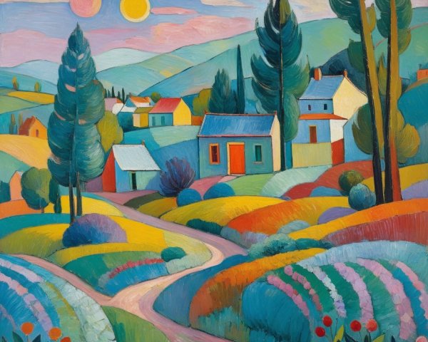 Vibrant Countryside Landscape with Colorful Flowers