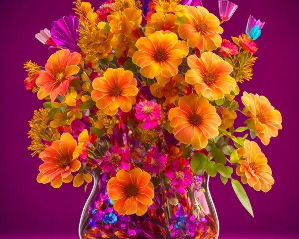 Vibrant Bouquet of Orange and Pink Flowers in Vase