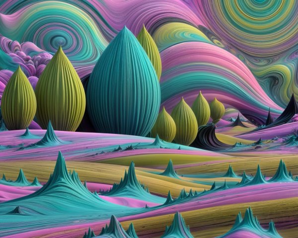 Surreal Landscape with Vibrant Colors and Forms