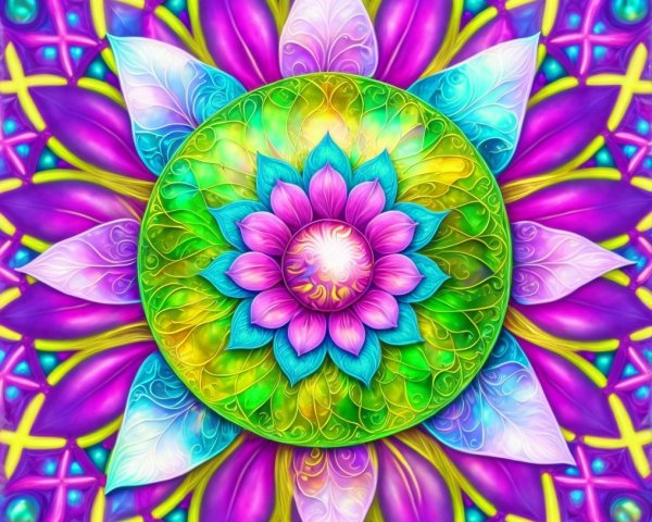 Vibrant Mandala with Central Lotus Flower Design