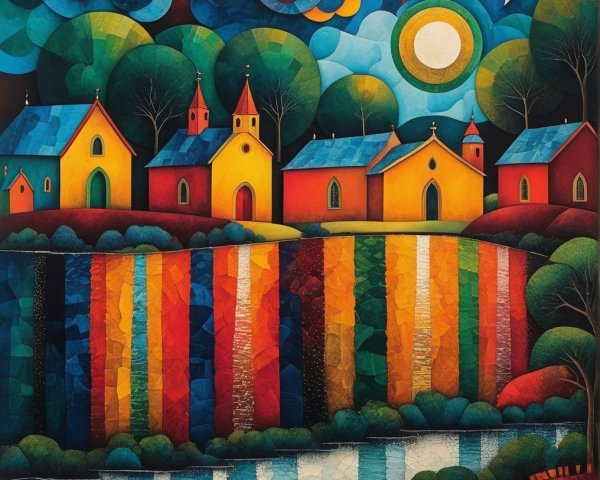 Vibrant Landscape with Colorful Houses and Nature