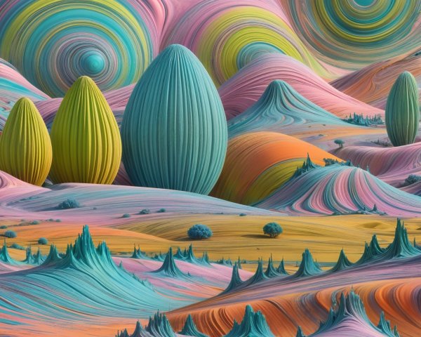 Surreal Landscape with Vibrant Colors and Abstract Shapes