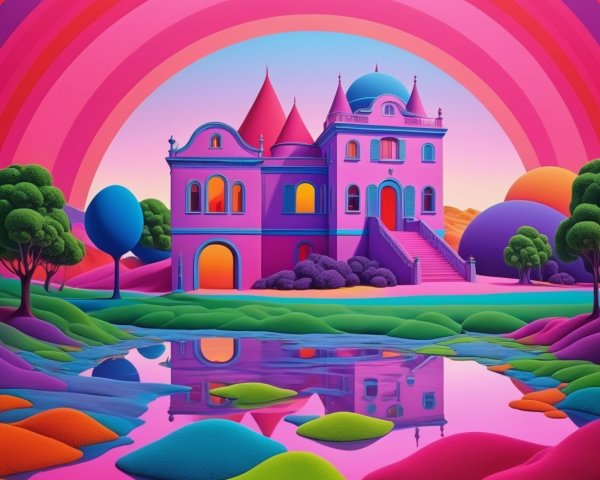 Vibrant Dreamlike Landscape with Whimsical Castle