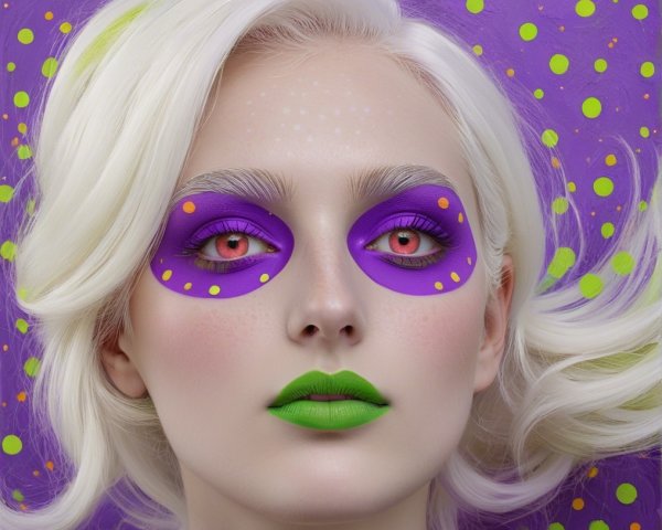 Bold Makeup Portrait with Vibrant Colors and Patterns