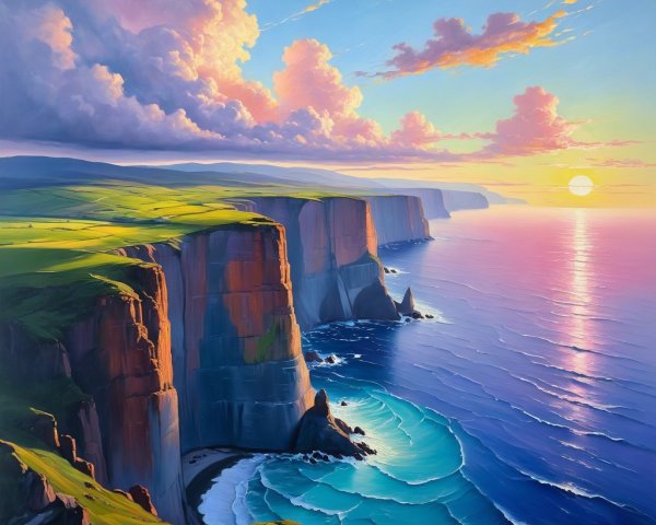 Coastal Landscape with Cliffs and Dramatic Sky