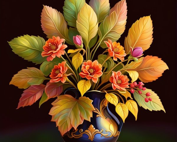 Vibrant Flower Arrangement in Elegant Blue Vase