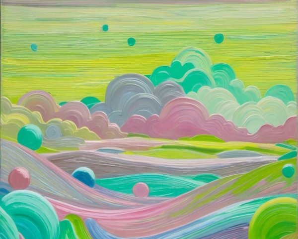 Vibrant Abstract Landscape with Pastel Colors and Shapes