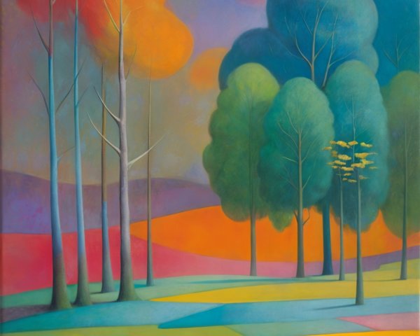 Vibrant Abstract Landscape with Colorful Trees and Sky