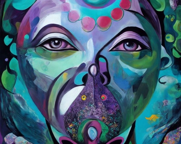 Vibrant Abstract Face with Intricate Patterns and Colors