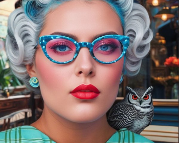 Stylish woman with blue hair and vintage fashion elements