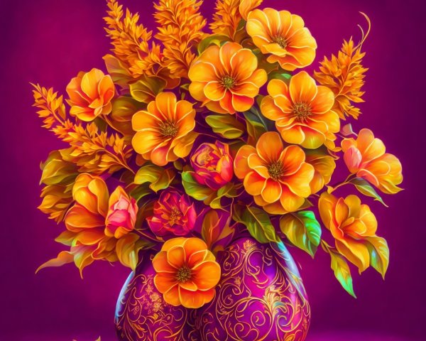 Vibrant Flower Arrangement in Purple Decorative Vase