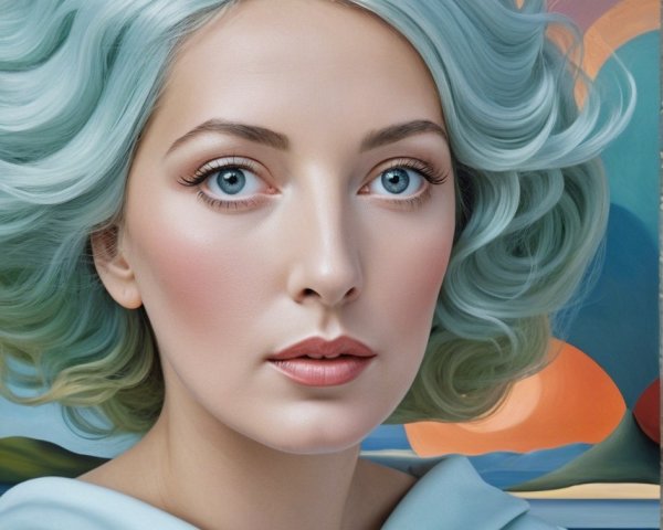 Woman with Pastel Blue Hair and Turtle Accessory