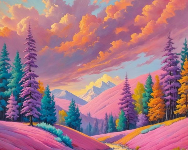 Vibrant landscape with colorful hills and mountains