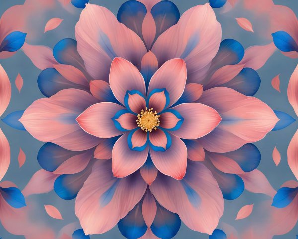 Seamless Abstract Flower Pattern on Blue-Gray Background