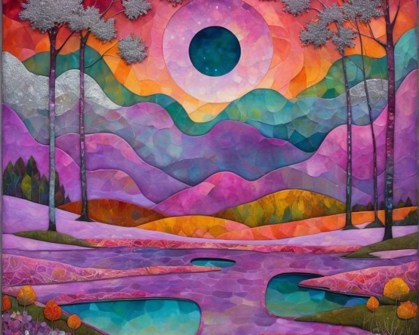 Vibrant Landscape with Rolling Hills and Eclipse