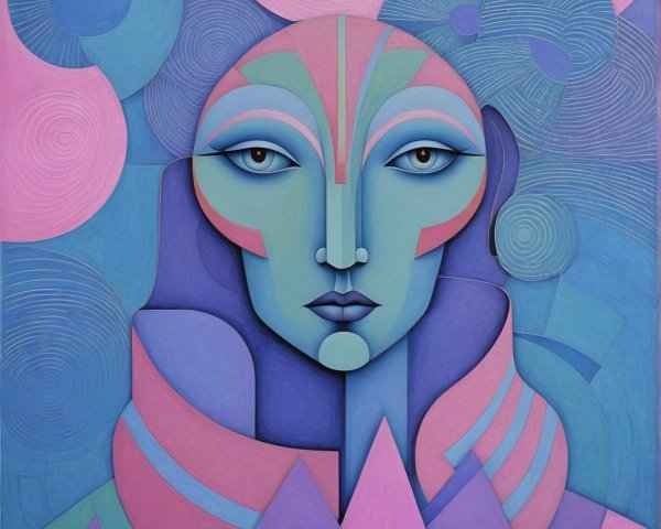 Abstract Portrait with Geometric Shapes and Cool Colors