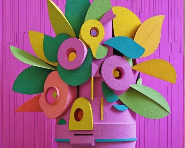 Vibrant Abstract Sculpture of Colorful Floral Shapes