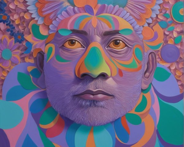 Vibrant Portrait of a Man with Floral Patterns