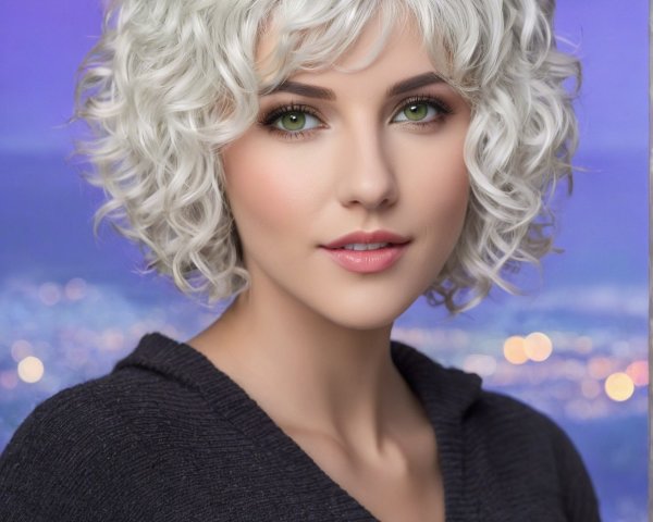 Young woman with platinum blonde hair at sunset
