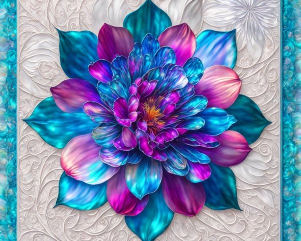 Vivid Ornate Flower in Blue, Purple, and Pink Colors