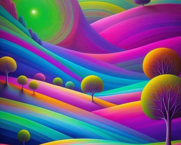 Colorful Abstract Mountainous Landscape with Trees