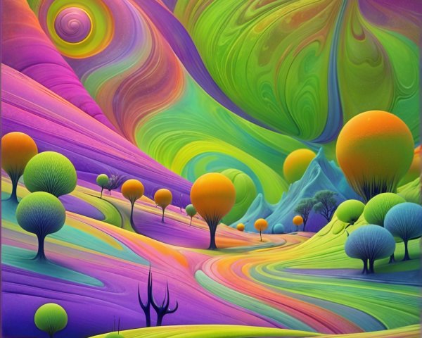 Vibrant Surreal Landscape with Colorful Elements
