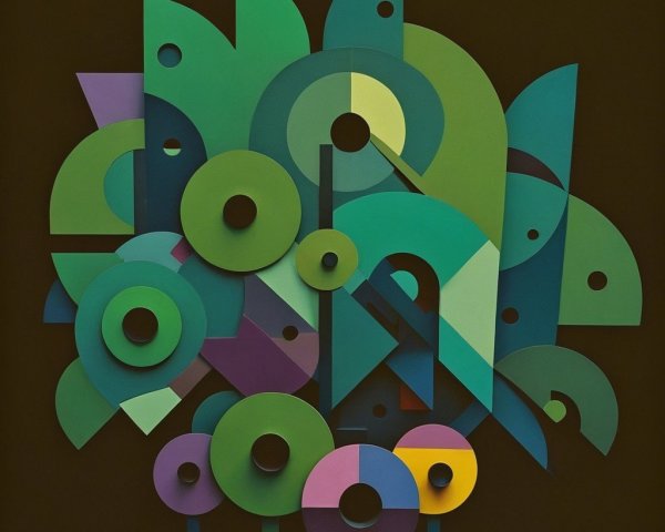 Abstract Composition of Vibrant Shapes in Dark Tones
