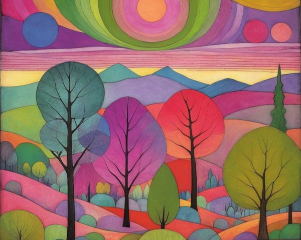 Vibrant Abstract Landscape with Colorful Elements