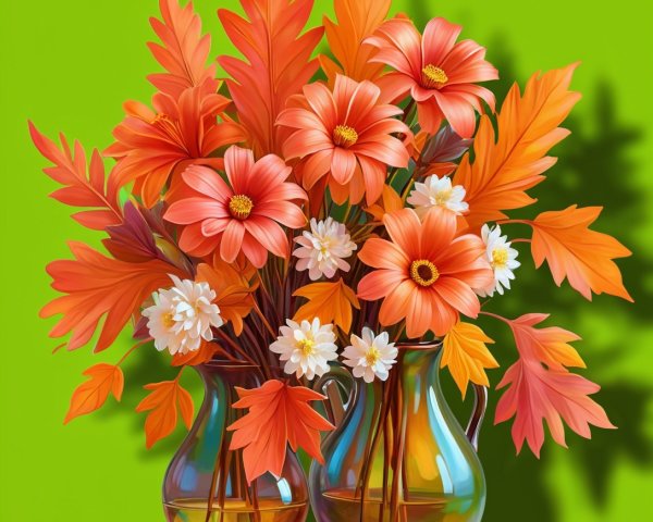 Vibrant Autumn Flower Arrangement in Glass Vases