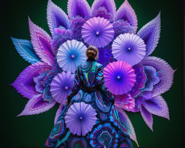 Vibrant Gown Against Colorful Floral Backdrop