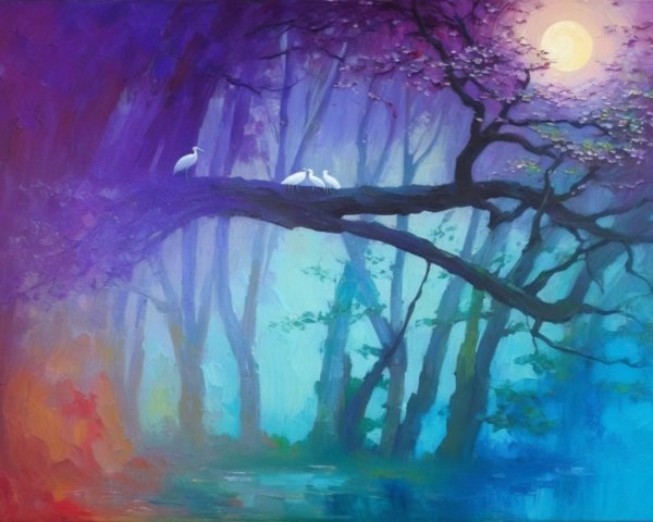 Serene Landscape with Purple and Blue Hues in Forest