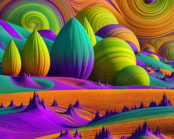 Surreal Landscape with Vibrant Colors and Shapes