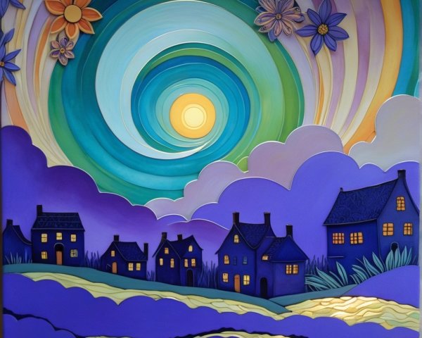 Vibrant Whimsical Landscape with Colorful Houses