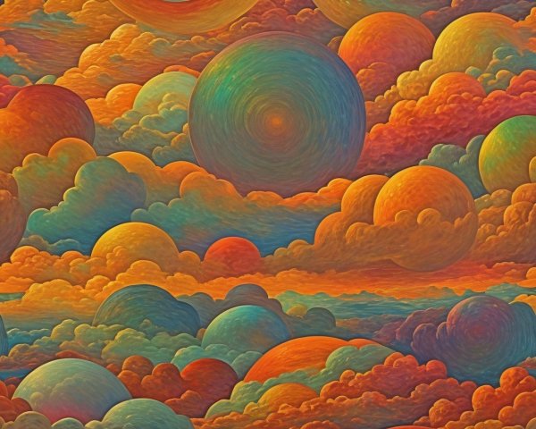 Vibrant Cosmic Landscape with Swirling Colors and Spheres
