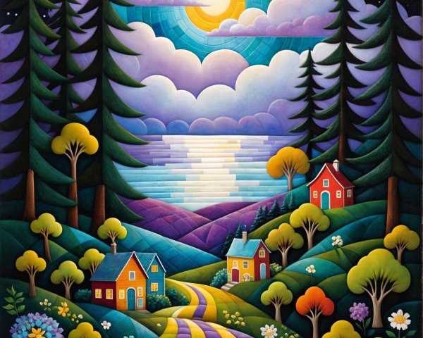 Vibrant Landscape with Colorful Houses and Nature