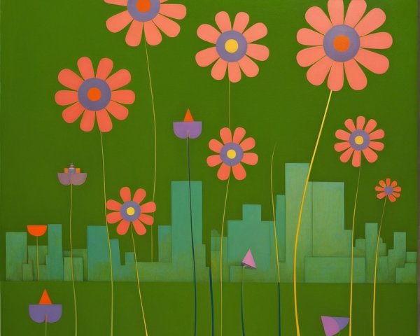 Vibrant Floral and Geometric Abstract Artwork