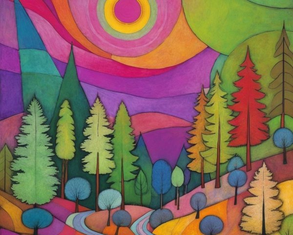 Vibrant Abstract Landscape with Colorful Features