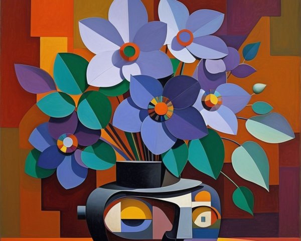 Abstract Floral Composition in Bold Geometric Vase