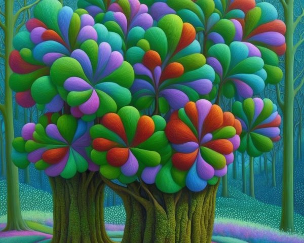 Surreal Landscape with Oversized Heart-Shaped Trees