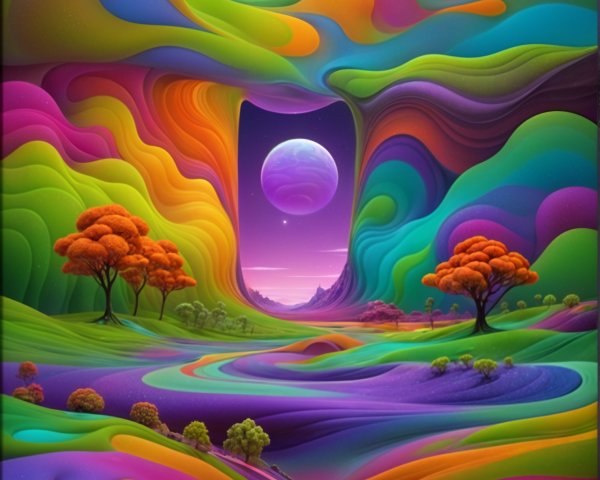 Surreal Landscape with Colorful Hills and Portal