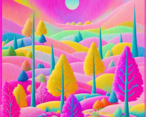 Vibrant Colorful Landscape with Dreamlike Elements