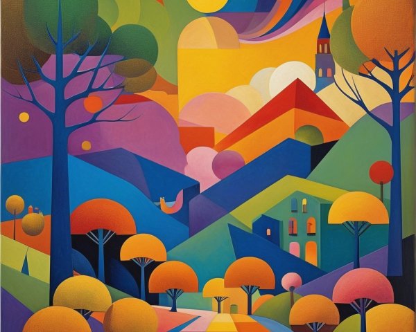 Vibrant Abstract Landscape with Colorful Elements