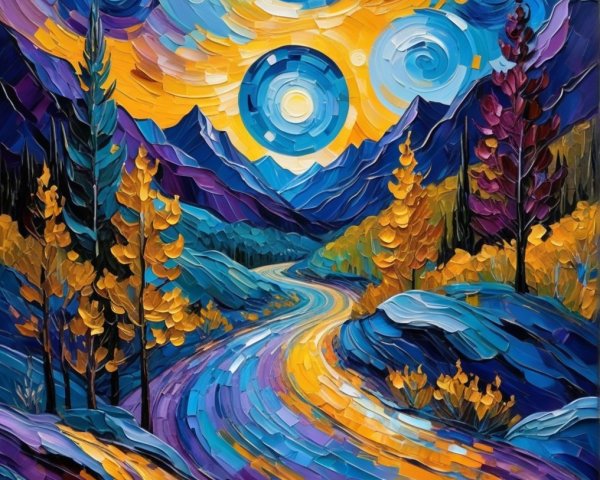 Vibrant Landscape with Starry Skies and Autumn Colors