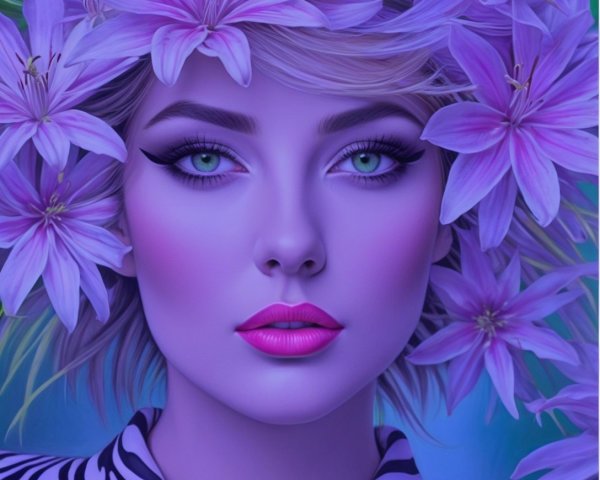 Portrait of a Young Woman with Green Eyes and Flowers