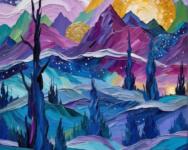 Vibrant Abstract Landscape with Celestial Elements